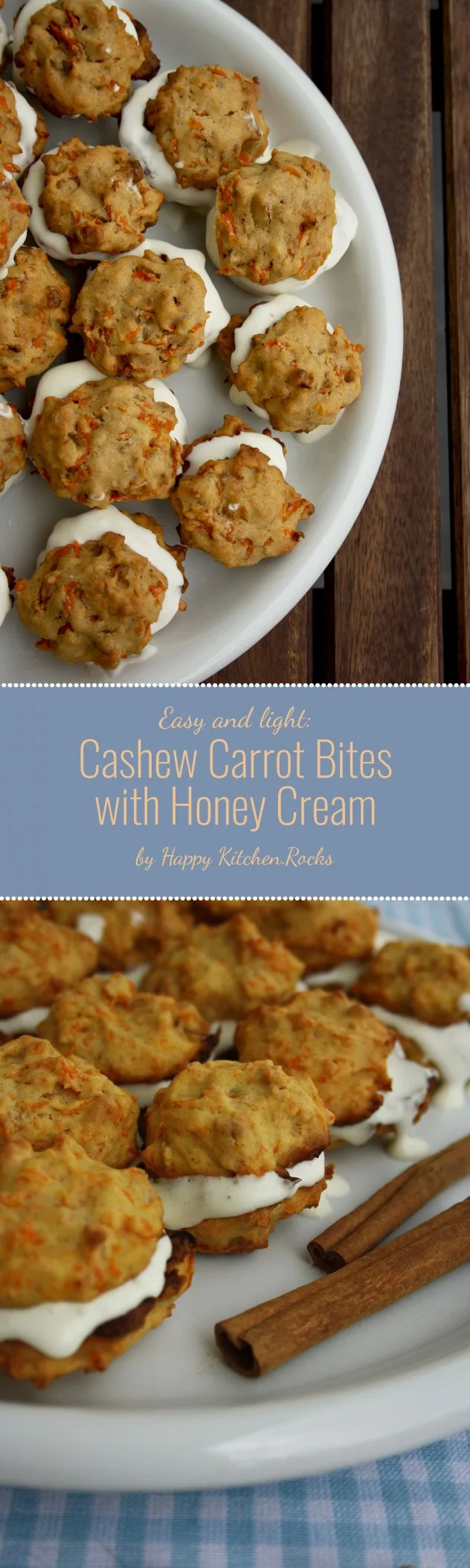 Cashew Carrot Bites with Honey Cream. Easy-to-make and ingenious dessert, moist, flavorful and yummy. It's much lighter than a carrot cake! A must try recipe