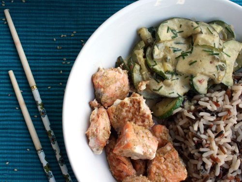 Easy Sesame Salmon with Wild Rice and Creamy Zucchini