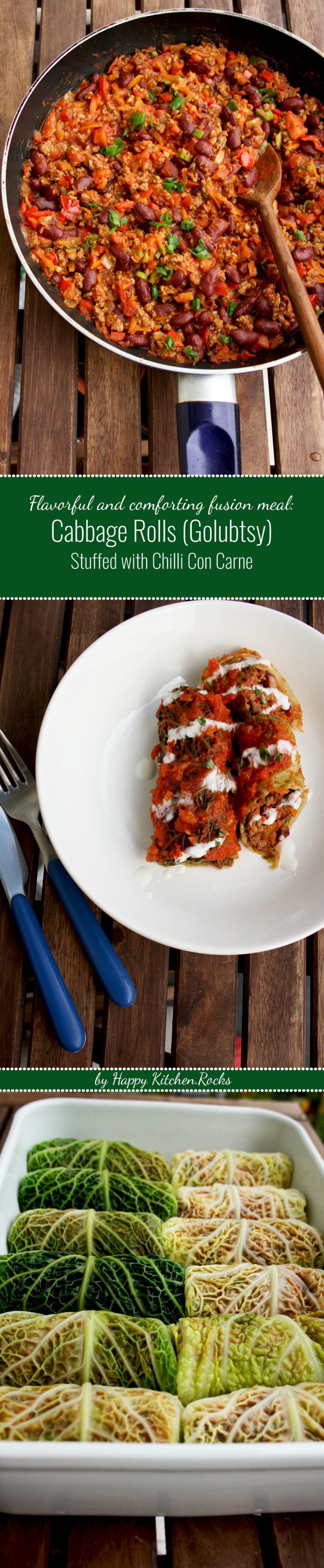 Mouthwatering, wholesome, flavorful and comforting fusion of Russian and American cuisine: Cabbage Rolls (Golubtsy) Stuffed with Chilli Con Carne. Great as a gluten-free make-ahead seasonal meal!