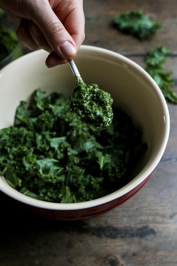 Kale Pumpkin Salad with Feta and Pesto Dressing • Happy Kitchen