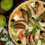Festive Salmon Quiche with Pears and Camembert: Flavorful, fancy and incredibly delicious quiche for any occasion. It looks impressive and is easy to make!