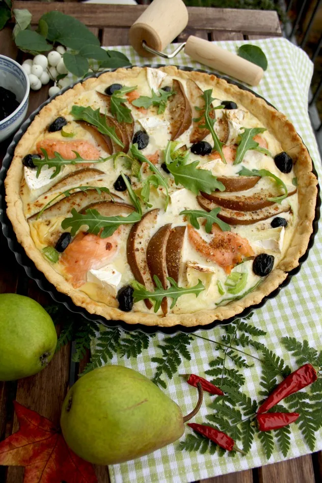 Quiche with ears and Salmon in a Baking Pan