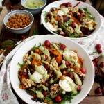 Colorful and healthy Warm Winter Salad with Pumpkin, Goat Cheese, Cranberries and Avocado Dressing. Comforting and easy holiday meal ready in 30 minutes!
