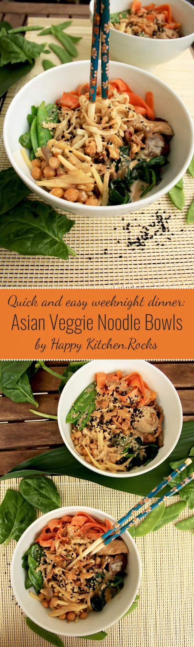 Asian Veggie Noodle Bowls: Veggie-packed flavorful dinner which is really quick to throw together and so much better than takeout! Use any veggies you like.