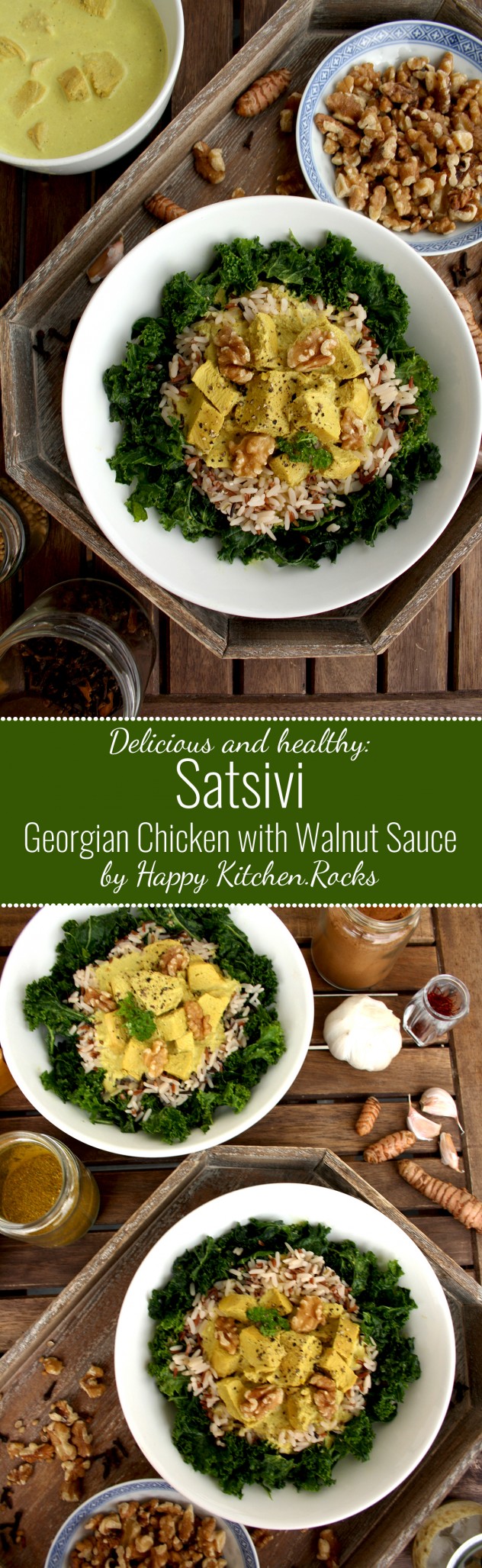 Satsivi: Georgian Chicken with Walnut Sauce. Delicious, wholesome, easy and flavorful 20 minutes dinner recipe. Comforting, aromatic and healthy dish.