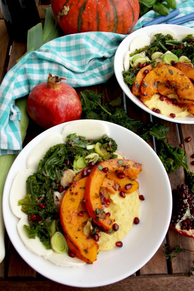 Pumpkin and Kale with Creamy Polenta: Easy, quick and healthy weekday dinner + 14 more healthy and quick dinner ideas. Delicious, flavorful and easy!