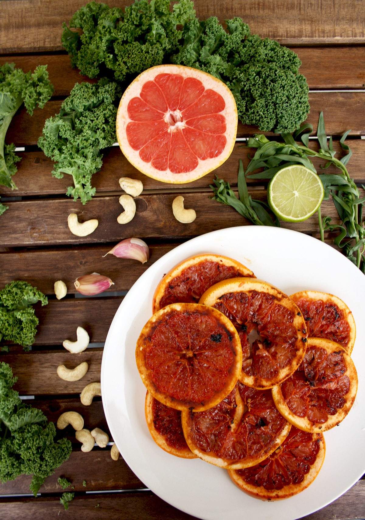 Kale Salad with Caramelized Grapefruit, Avocado, Feta and Pesto