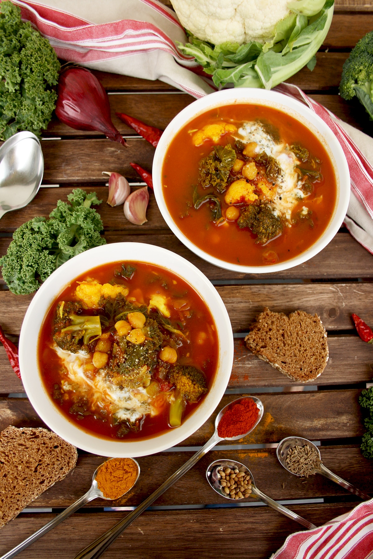 Vegan Cauliflower Stew with Broccoli, Chick Peas and Kale • Happy Kitchen