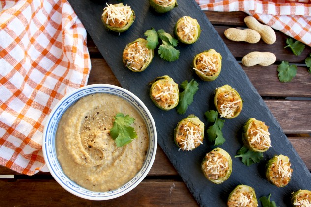 Stuffed Brussels Sprouts with Creamy Peanut Miso Dip: The best you can do with Brussels sprouts. Fantastic finger food recipe for any occasion.