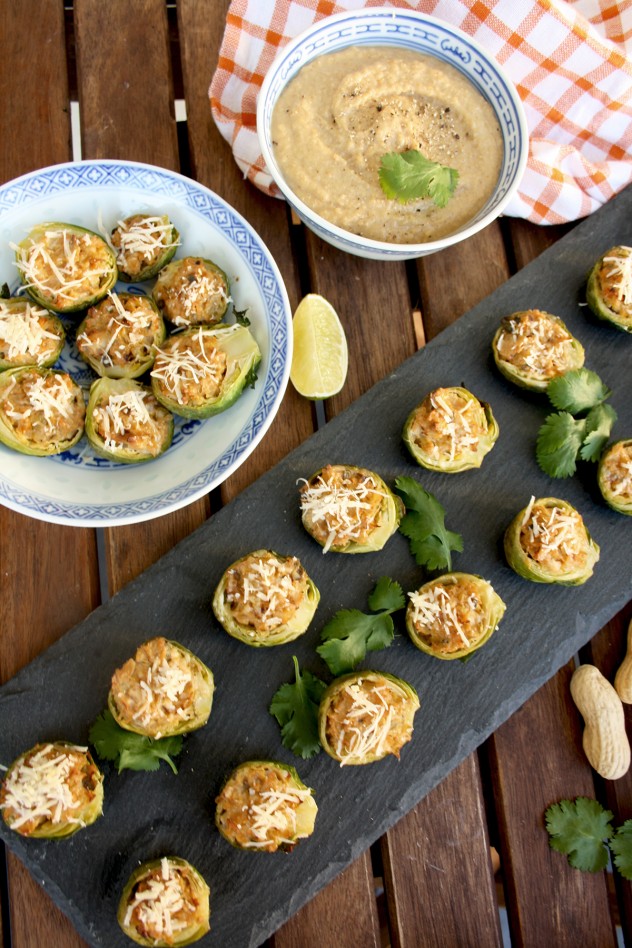 Stuffed Brussels Sprouts with Creamy Peanut Miso Dip: The best you can do with Brussels sprouts. Fantastic finger food recipe for any occasion.