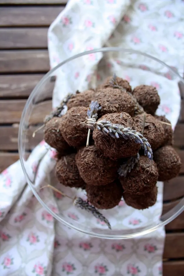 Three Chocolate Truffles Recipes Decorated with Lavender on Top