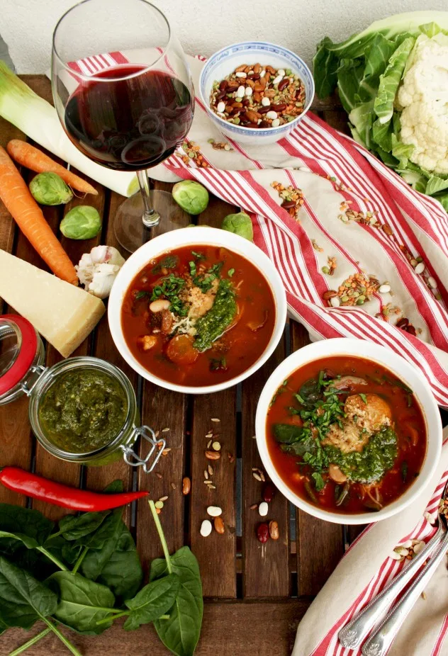 This hearty and well-balanced vegan minestrone soup is packed with seasonal vegetables, beans, lentils and whole grains. Use any veggies you have on hand!