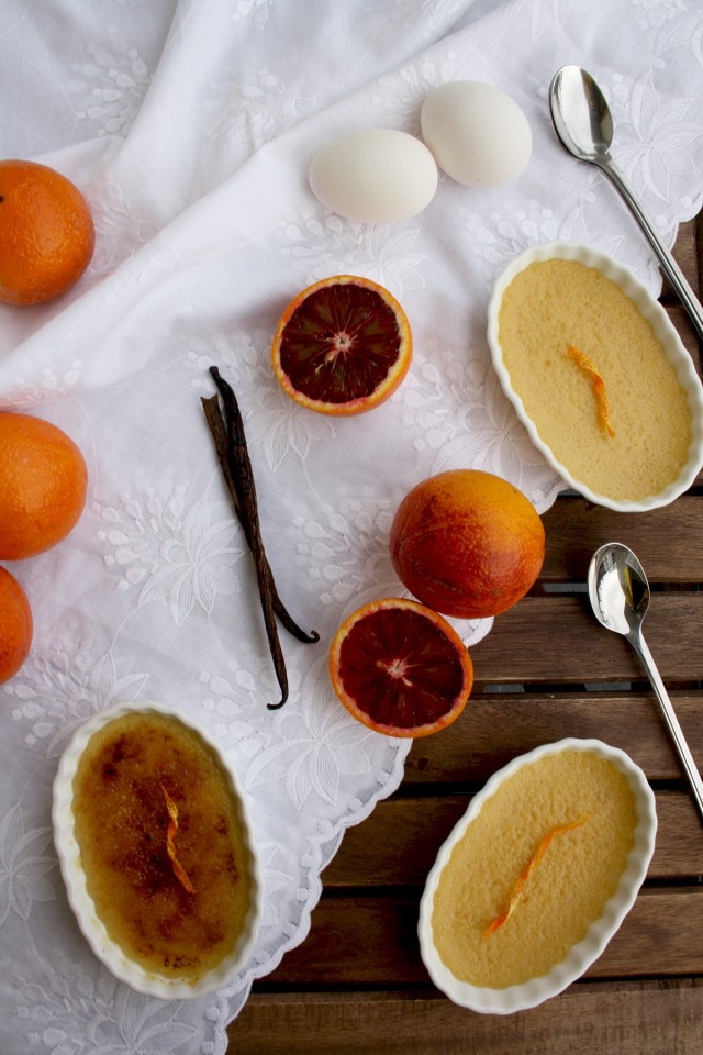 Blood Orange Crème Brûlée - with Spoons, Eggs and Blood Oranges