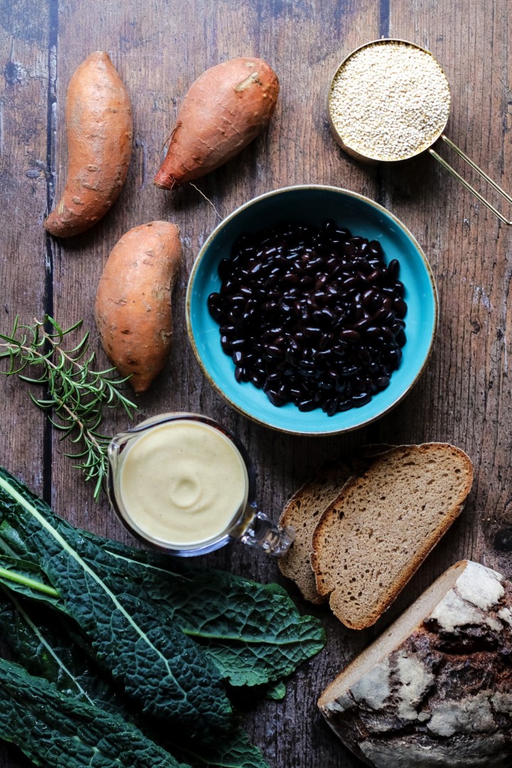 Sweet Potato Casserole with Black Beans, Kale and Quinoa • Happy Kitchen