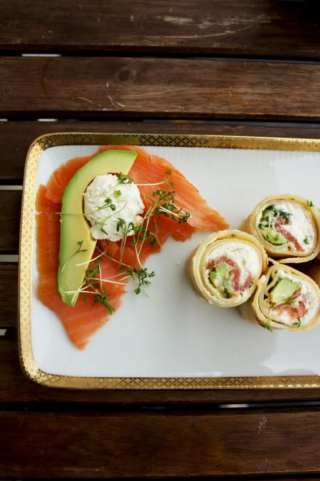 Pancake Sushi Rolls with Salmon and Avocado: An ultimate Russian - Japanese fusion food, perfect for breakfast, brunch or as an appetizer for a party