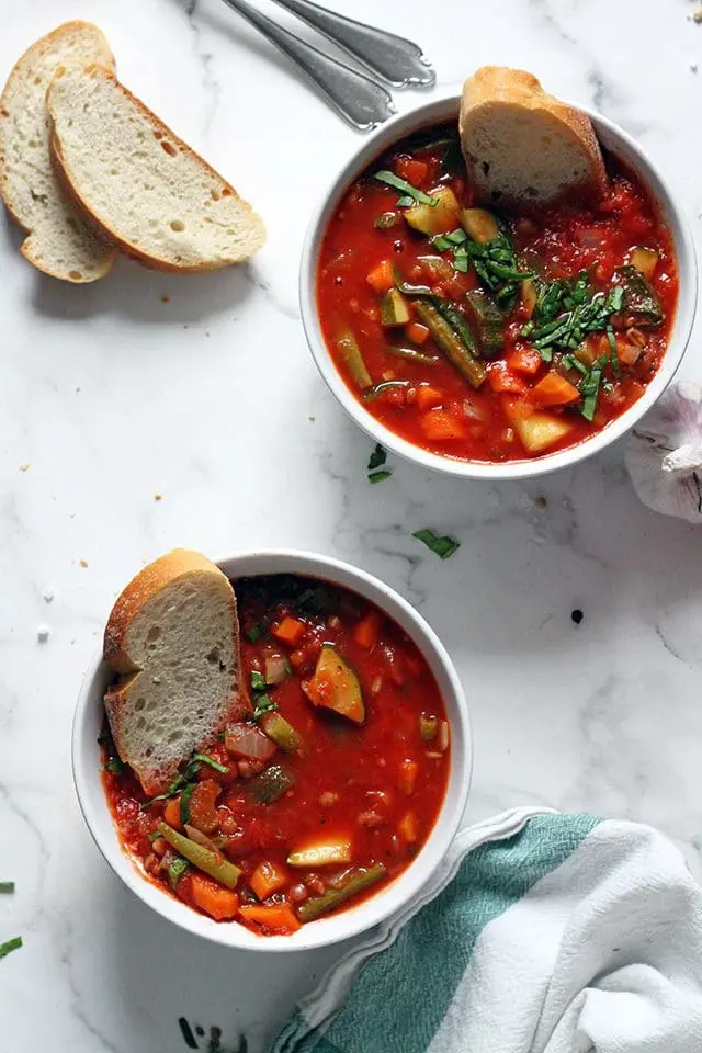 Vegan Minestrone Soup in a Two Bowls