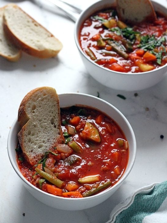 Vegan Minestrone Soup in a Bowl Closeup