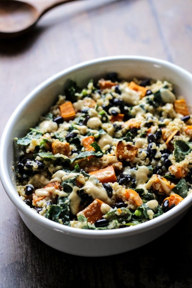 Sweet Potato Casserole with Black Beans, Kale and Quinoa • Happy Kitchen