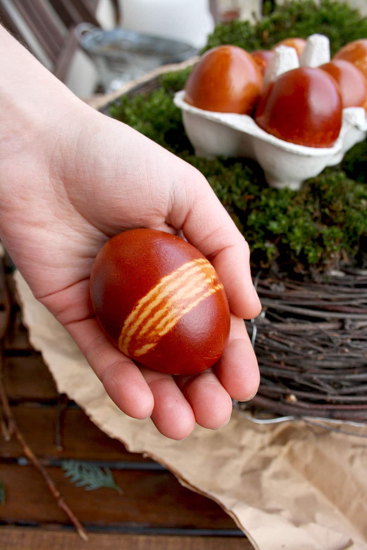 Natural Egg Dye with Onion Skins 5 Ways - Holding an Egg in the Hand