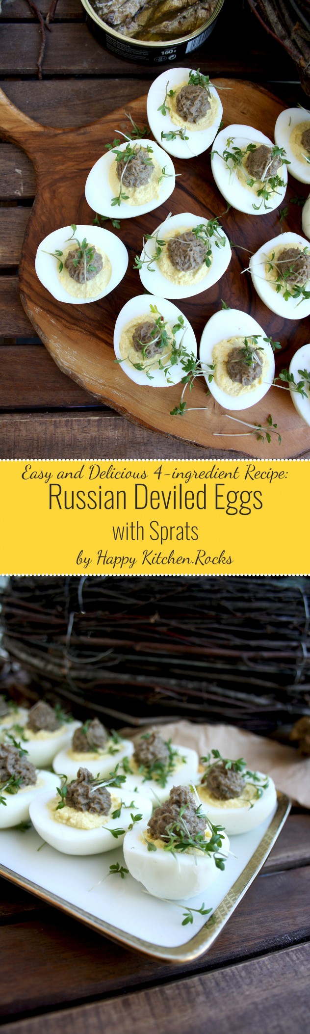 Russian Deviled Eggs with Sprats: An easy and delicious Russian recipe with only 4 ingredients with no mayo! My absolute favorite Easter deviled eggs.