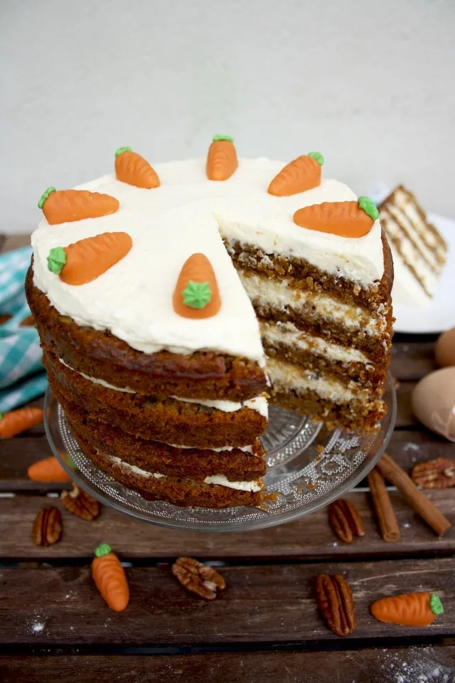 Super Moist Carrot Cake with Vanilla Cream Cheese Frosting - Missing One Delicious Piece
