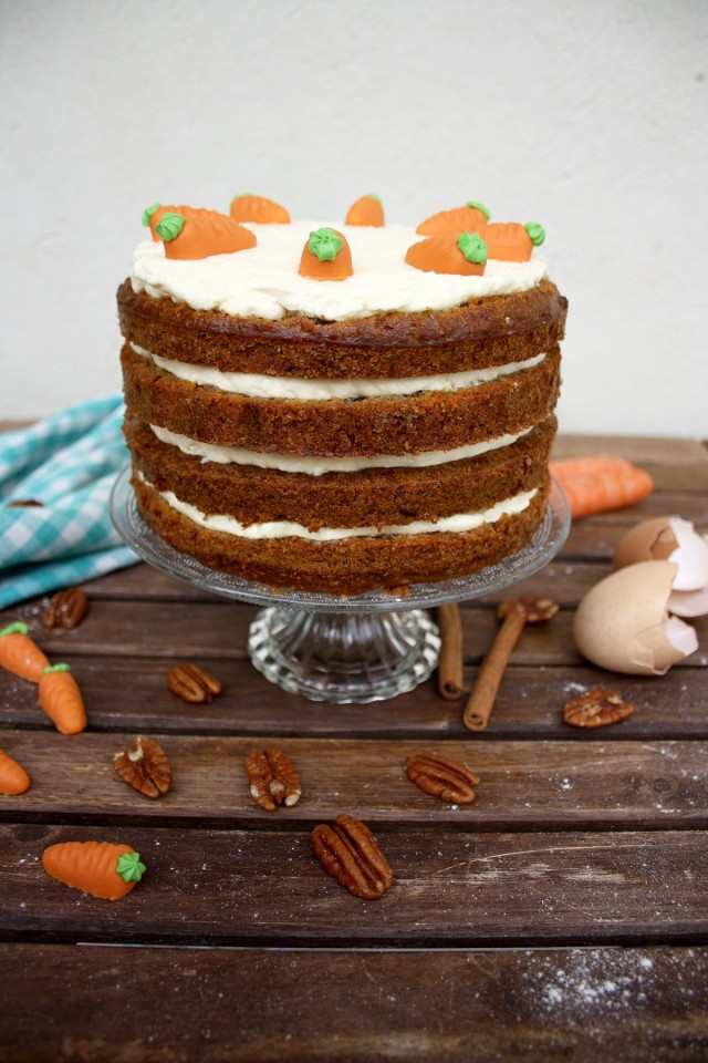 Super Moist Carrot Cake with Vanilla Cream Cheese Frosting - Side View of the Cake