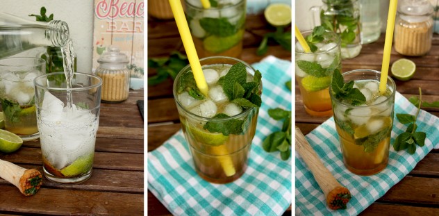 Easy to make non-alcoholic mojito: 5 minutes, 5 ingredients, 5 stars! Just combine lime wedges, caster sugar, mint, ice cubes and soda and enjoy!