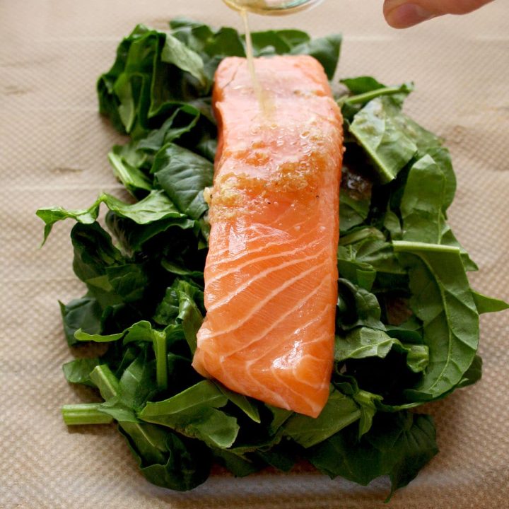 Easy Parchment Salmon with Spinach • Happy Kitchen