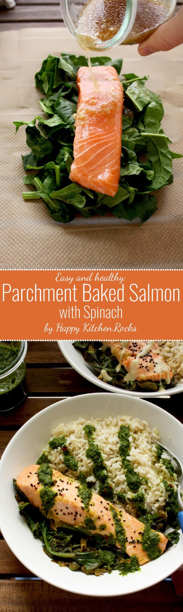 Easy Parchment Salmon with Spinach • Happy Kitchen
