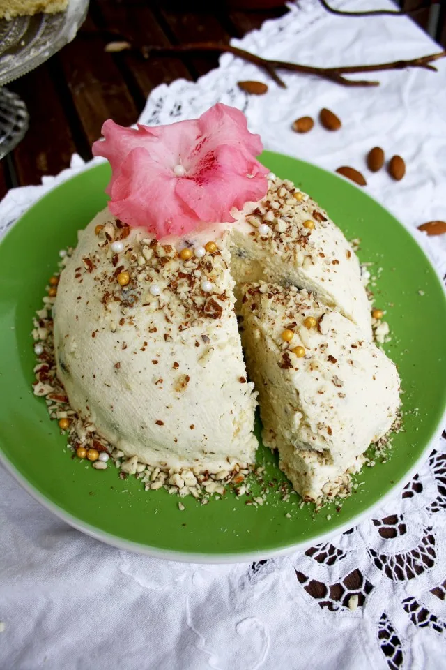 Healthier Russian Easter Paskha with a Piece Ready to Be Served