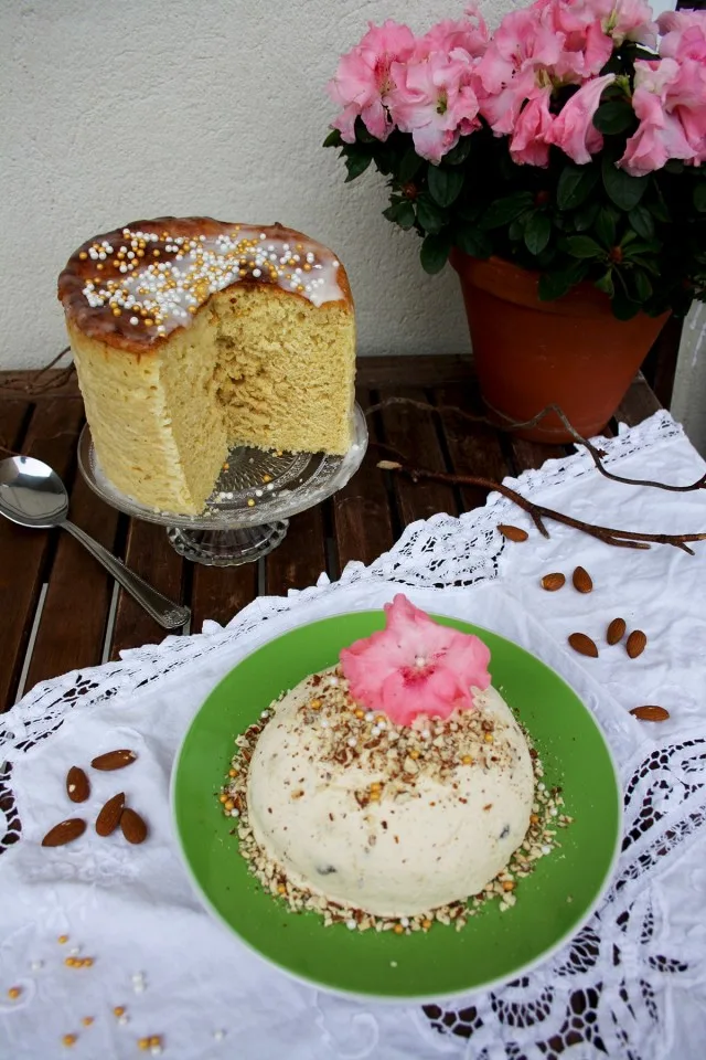Healthier Russian Easter Paskha with a Flower and a Pot in the Background