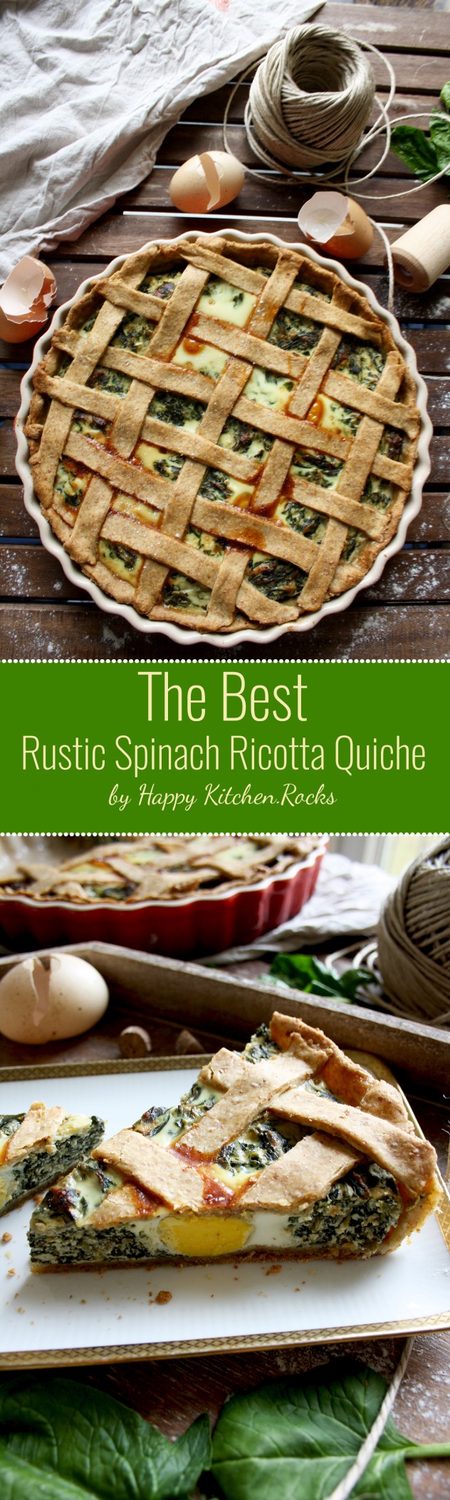 The Best Rustic Ricotta Spinach Quiche: Easy and healthy 1-hour recipe of the best ever spinach quiche with whole wheat crust and creamy spinach ricotta filling.