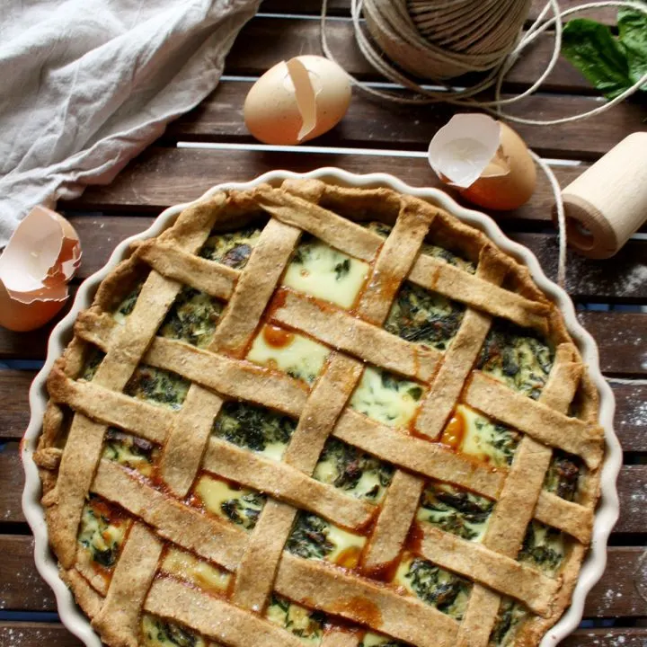 The Best Rustic Ricotta Spinach Quiche - Overhead Shot on the Whole Quiche