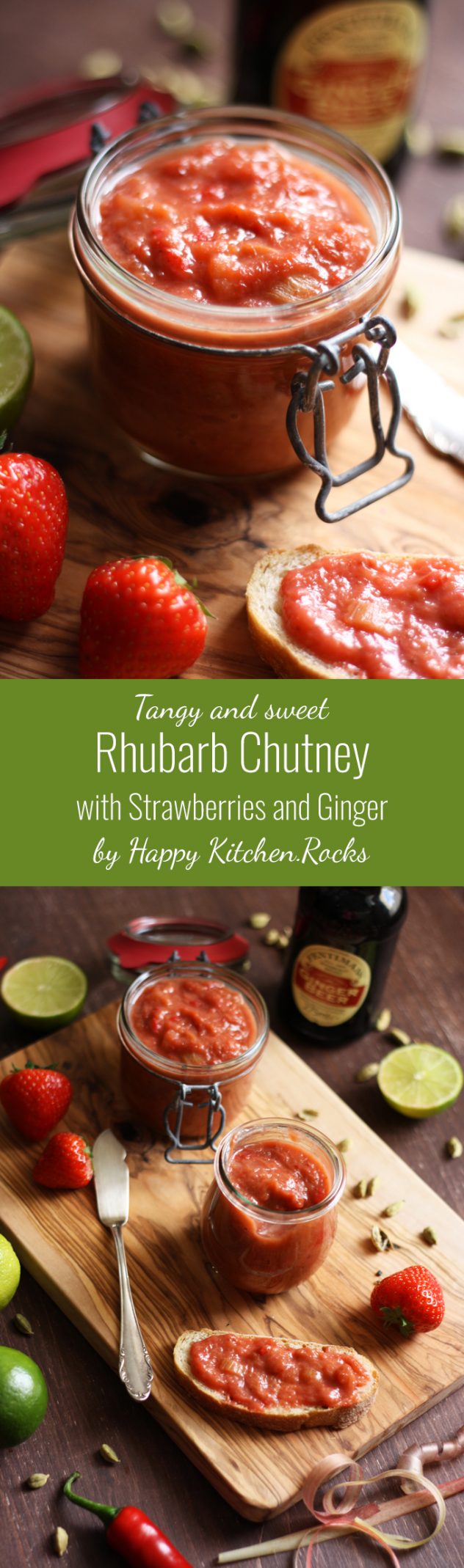 This tangy and sweet Indian rhubarb chutney with strawberries and ginger is packed with nutrients, while being vegan, vegetarian, low carb, paleo, gluten-free and incredibly delicious! Perfect condiment for spring and summer BBQ!