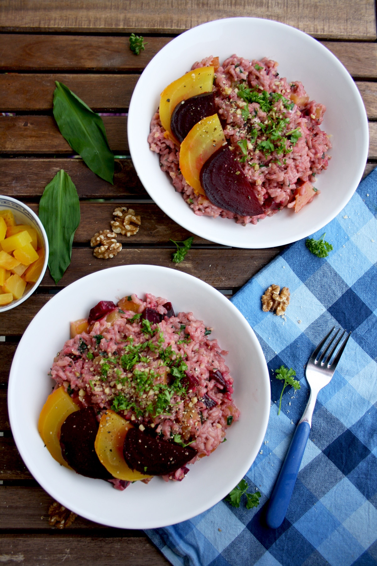 Beetroot Risotto with Goat Cheese, Wild Garlic and Walnuts • Happy Kitchen