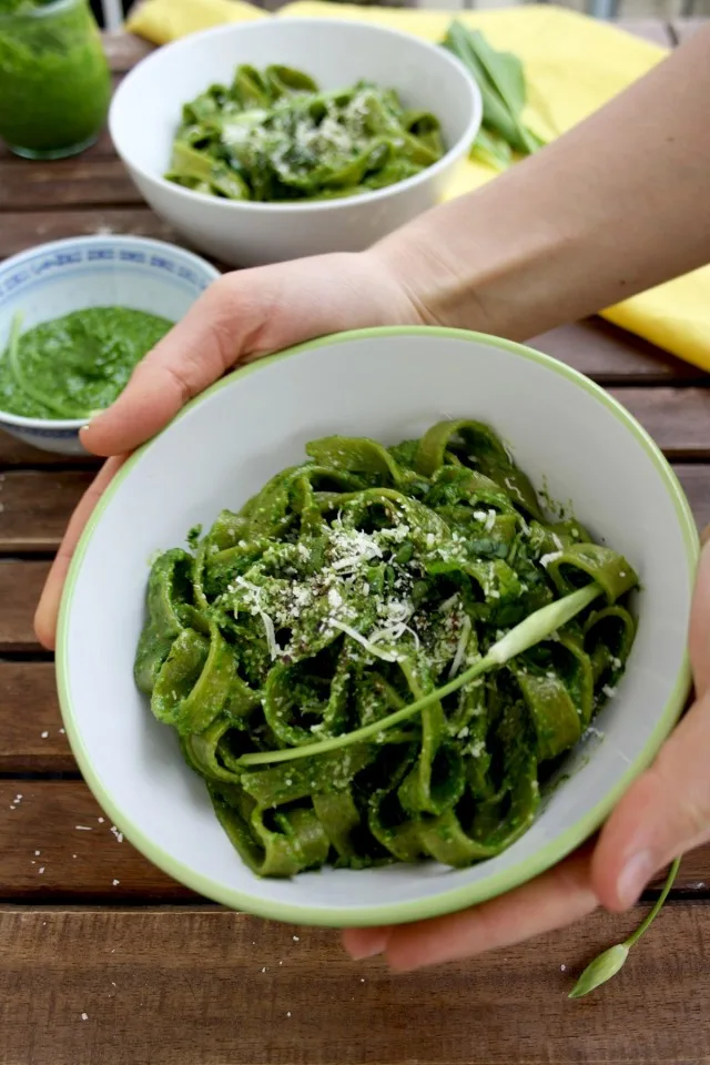 Easy Green Pesto Pasta - Holding It in Hands