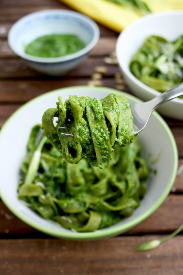 Easy Green Pesto Pasta on a Fork - Take Another Bite of This Delicious Pasta