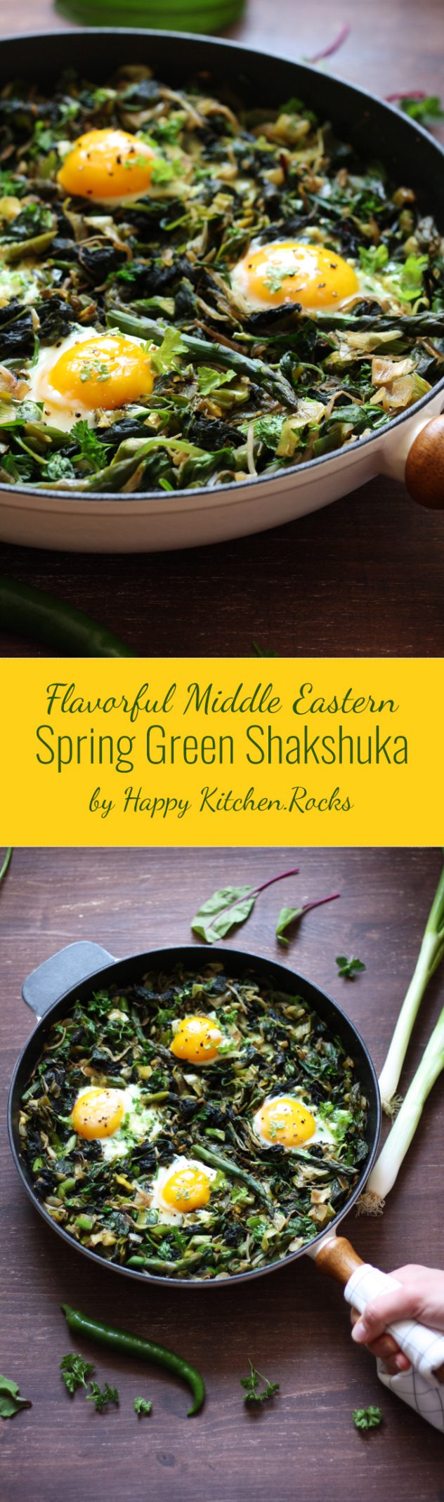Spring Green Shakshuka is a versatile gluten-free vegetarian one-pot breakfast (or dinner) meal packed with nutrients and vitamins! Recipe ready in less than 30 minutes.