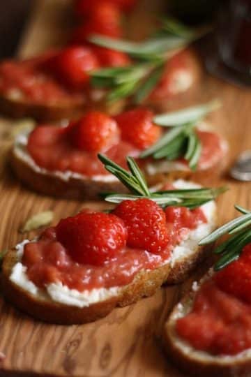 Goat Cheese Crostini with Rhubarb Chutney Closeup on a Serving Made with Wide Aperture