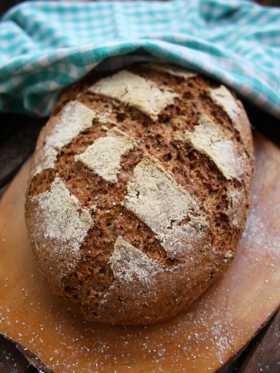 Easy No-Knead Beer Bread Front Shot Before Serving in Pieces