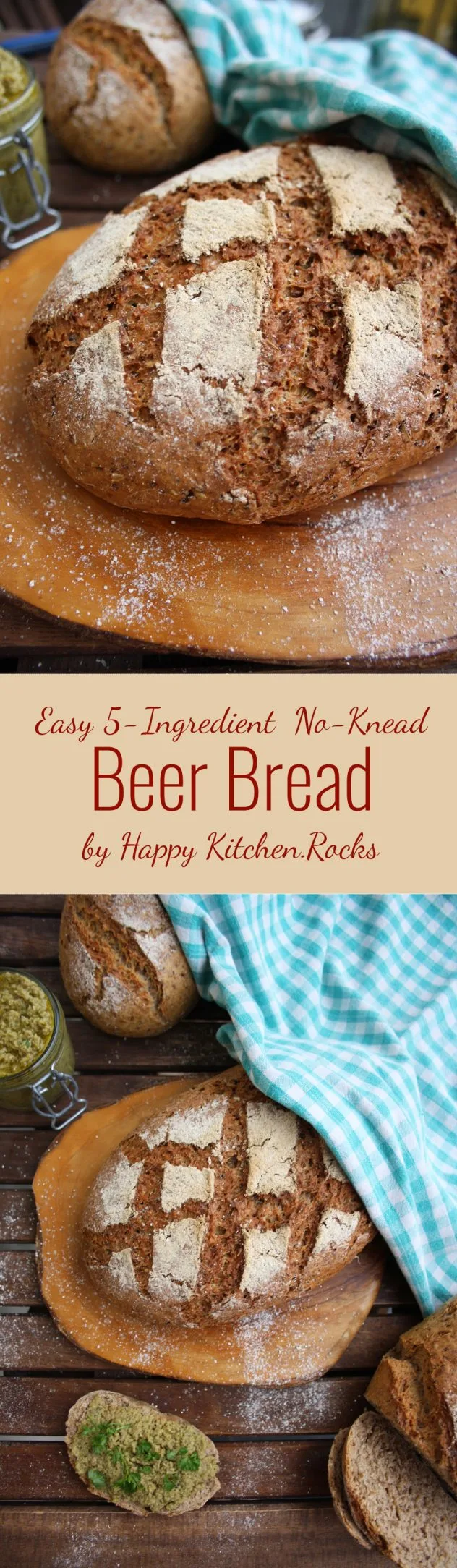 Easy and crusty no-knead 5-ingredient beer bread recipe. Sweet, delicious, healthy and nutritious bread with a little prickliness.