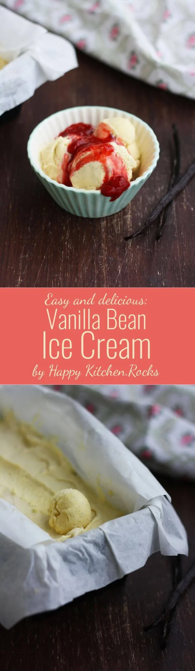 Easy, delicious, velvety and smooth homemade vanilla bean ice cream recipe. All you need to know to make your own vanilla ice cream dessert from 5 ingredients with no refined sugar!
