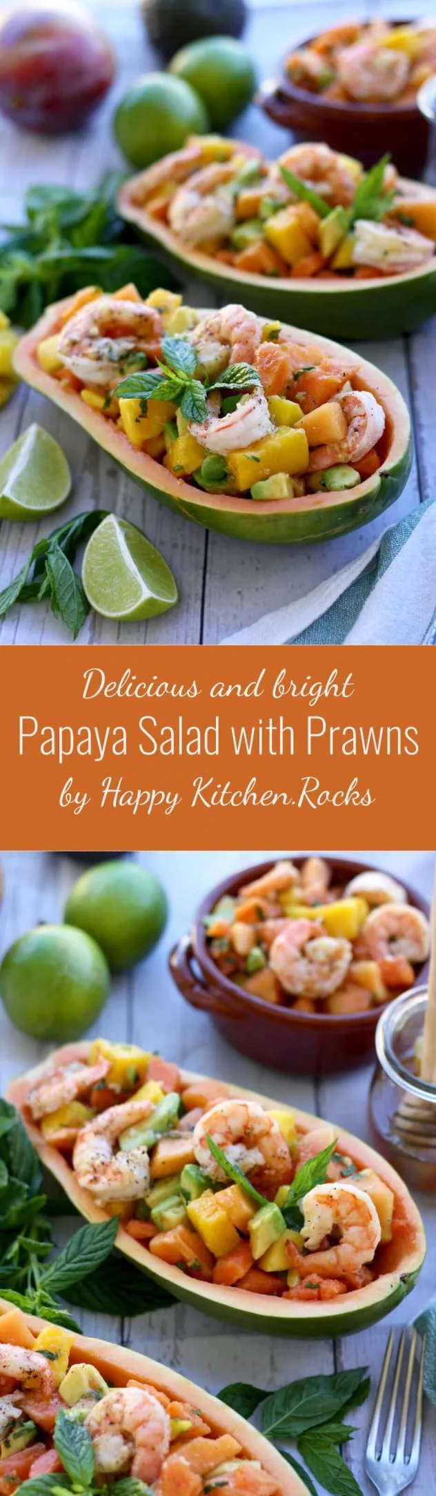 Refreshing and bright papaya salad with tropical fruits and prawn is a perfect summer salad recipe. Easy to make, gluten free, dairy-free, paleo, healthy and full of flavor!