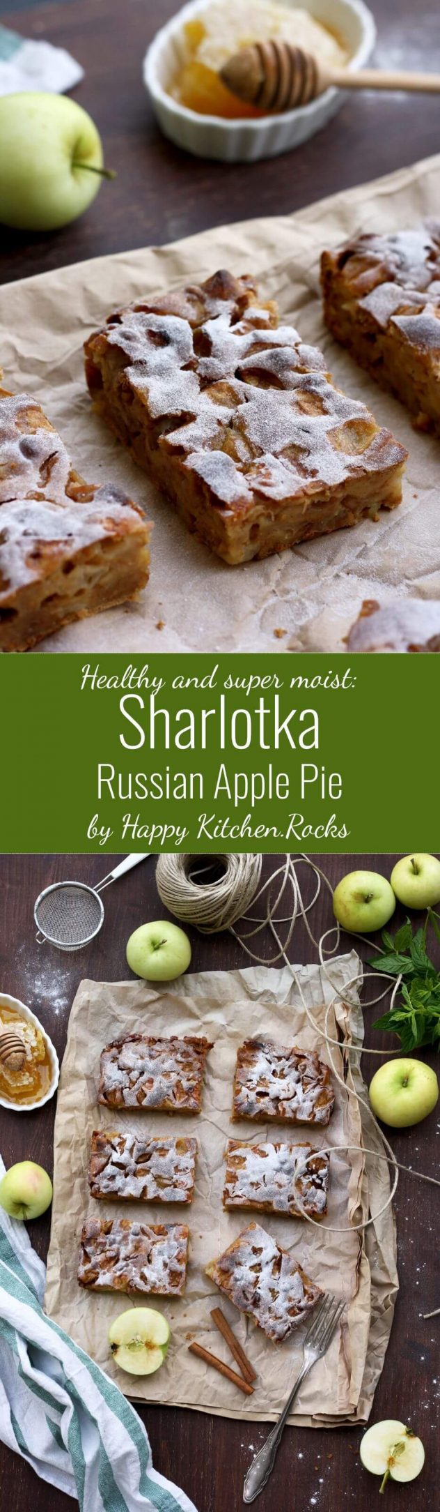 Sharlotka (Шарлотка) is the most well-known, quick and easy Russian apple pie. It's the most moist, healthy and delicious apple pie I've ever tasted! This recipe is sugar-free and dairy-free.