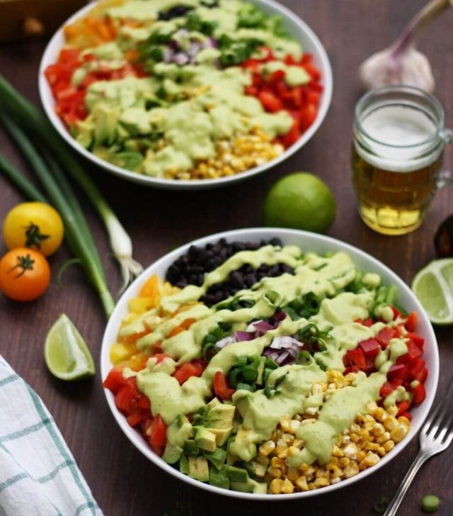 Vegan Mexican Chopped Salad with Avocado Dressing Angle Shot