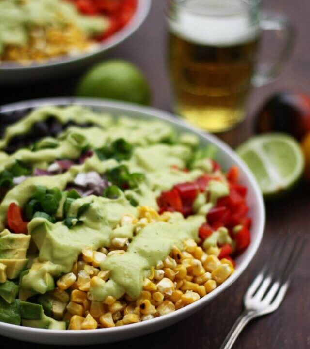 Vegan Mexican Chopped Salad with Avocado Dressing Closeup Image