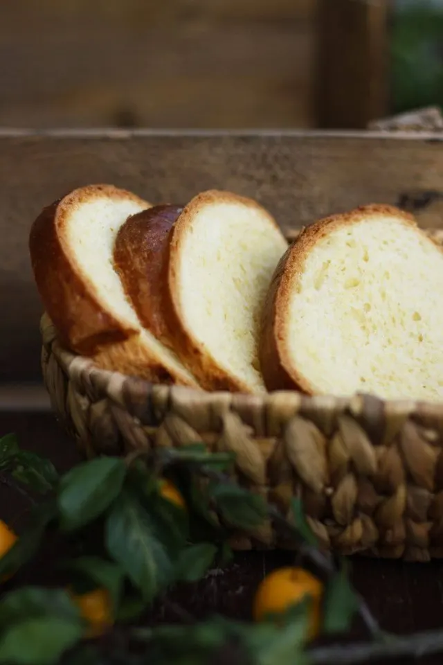 Healthier Brioche French Toast Bread Pieces in a Basket - Homemade French Brioche Bread