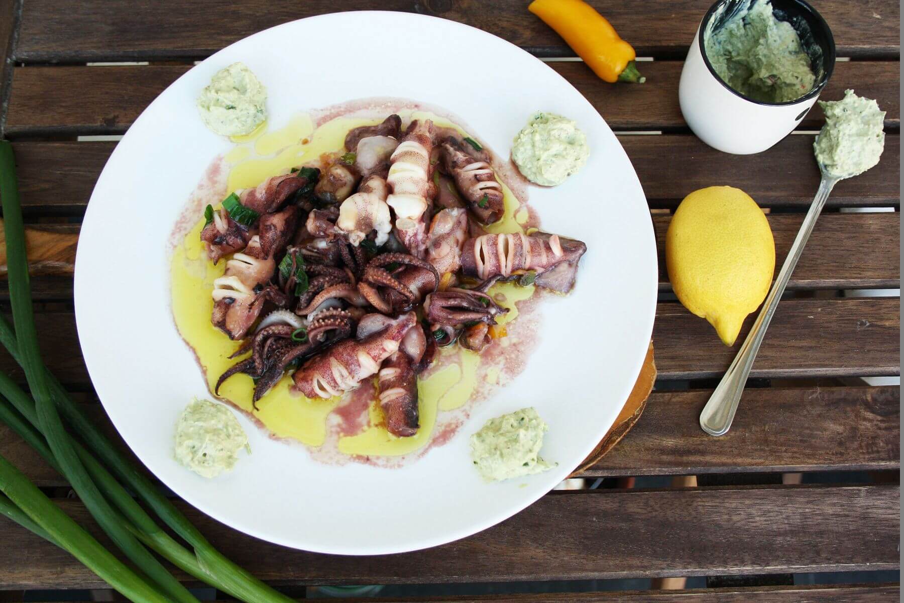 Squid with Cream Cheese Chili Dip • Happy Kitchen