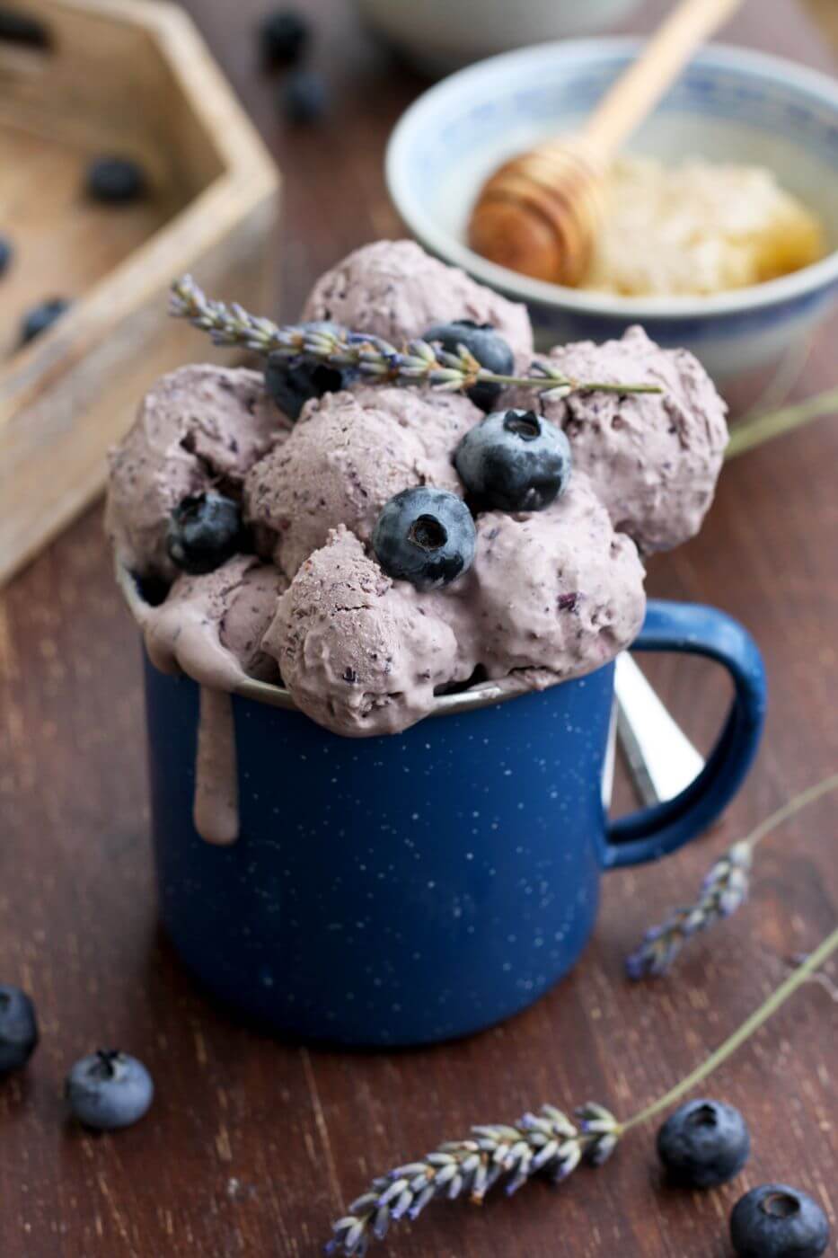 Sugar Free Blueberry Cheesecake Ice Cream with Lavender • Happy Kitchen
