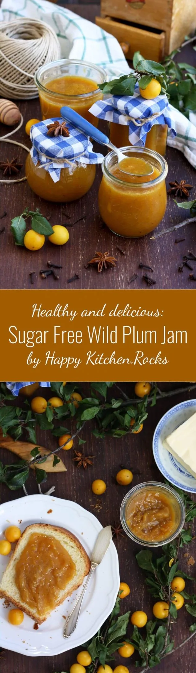 This sugar free wild plum jam is sweetened with a bit of honey and spiced with cloves and anise. Easy and delicious step-by-step recipe.